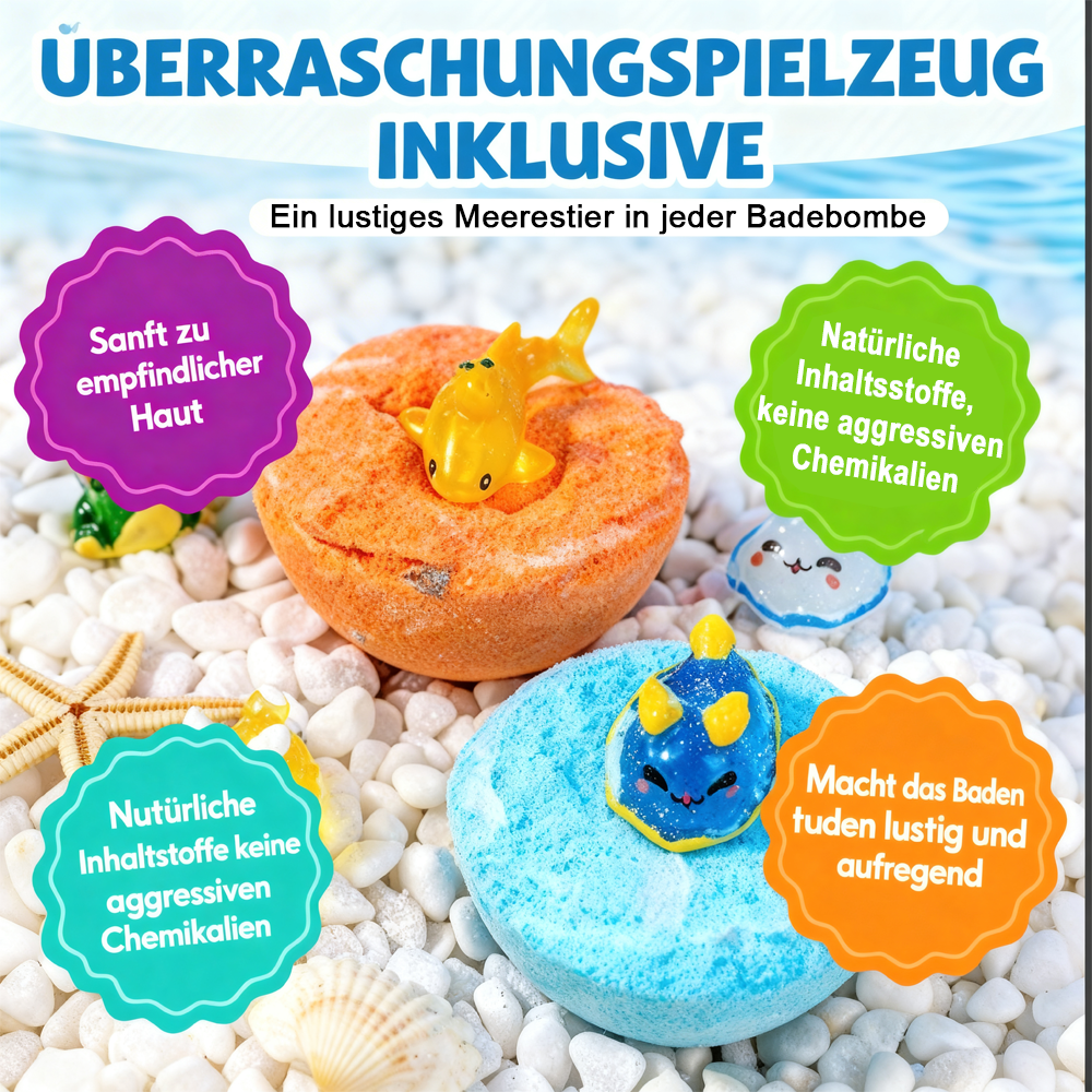 🛁 🐳[12-teiliges Geschenkset mit Badekugeln für Kinder 💙] – 12 Tage lang jeden Tag eine neue Überraschung aus der Unterwasserwelt!  🎁