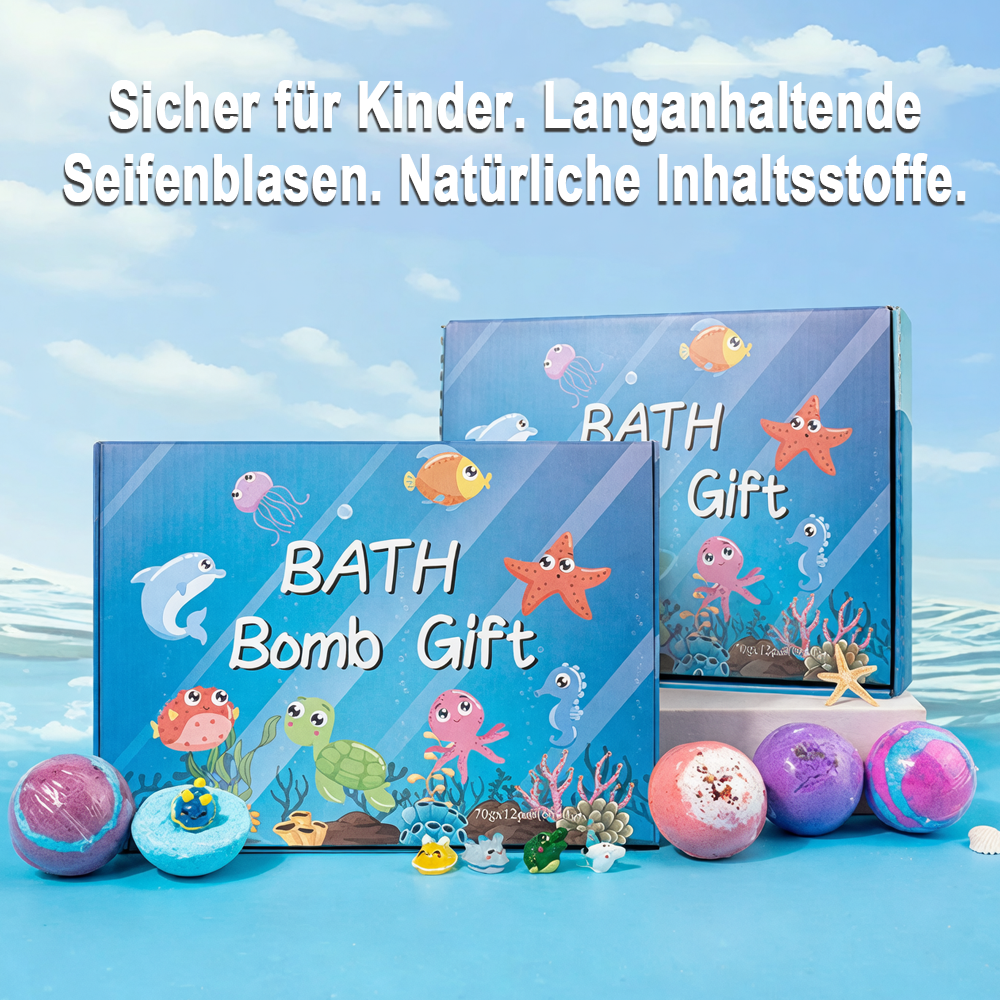 🛁 🐳[12-teiliges Geschenkset mit Badekugeln für Kinder 💙] – 12 Tage lang jeden Tag eine neue Überraschung aus der Unterwasserwelt!  🎁