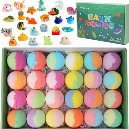 🛁 🐳[12-teiliges Geschenkset mit Badekugeln für Kinder 💙] – 12 Tage lang jeden Tag eine neue Überraschung aus der Unterwasserwelt!  🎁